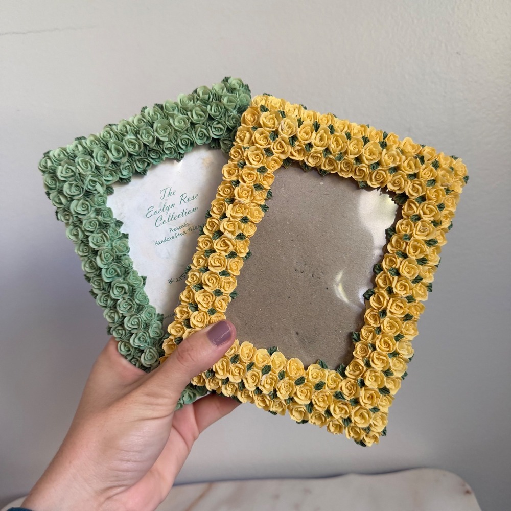 The Evelyn Rose Collection 3.5x5 Resin Rose Picture Frames Green Yellow Set of 2